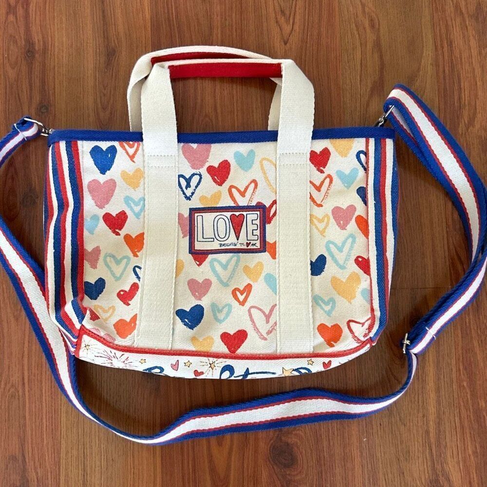 Brighton LOVE heart red white and blue patriotic Canvas medium tote with webbing